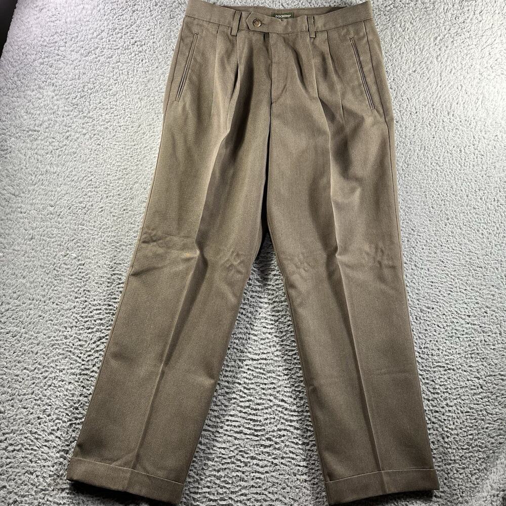 Vintage Dockers Premium Khakis Men 34x30 Pleated Relaxed Fit Olive Brown NWT